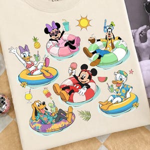 Cartoon Mouse Friends Summer Pool Float Bundle, Cute Duck Dog Beach Vacation Clipart, Tropical Fun Group Tshirt Design Sublimation PNG