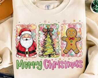 Merry Christmas Santa, Tree, Gingerbread PNG, Holiday Shirt Design (Digital Download)