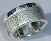 Chunky Handmade 925 Sterling Silver Ring with a Shimmery Etch Design and Personalised Band Edge