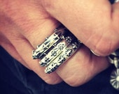 Mens Hand Made 925 Sterling Silver Earth Star Stack Ring with raised Cross Design. Stackable Band