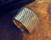 Men's Chunky Sterling Silver 925 Dogstone Mars Ring with 18ct Gold Interior and carved Texture on the Outside of Band.