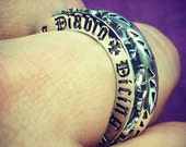 Mens 925 Sterling Silver Dicing With Death Stack Ring with a Raised Thorn Design on the Band and Gothic Text on the Edges