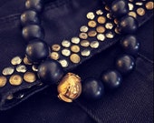 Handmade 12mm Men's Black Dogstone Matt Onyx Beaded Bracelet with Gold Plated Silver 925 Bead With Our Famous "D" Motif.