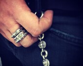 Mens Hand Made 925 Sterling Silver Earth Star Stack Ring with raised Cross Design. Stackable Band