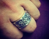 Mens Solid 925 Sterling Silver Spanish Bolt Ring made with Antiqued Chunky Cross Design