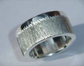 Chunky Handmade 925 Sterling Silver Ring with a Shimmery Etch Design and Personalised Band Edge