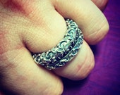 Mens Solid 925 Sterling Silver Earth Fleur De Lis Stack Ring with a Raised Design and Antiqued Finish