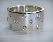 Chunky 925 Sterling Silver Ring set With 10 Diamonds 0.33ct Simple Band Design