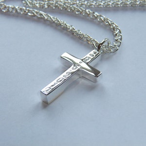 Hand Made 925 Sterling Silver Diamond Cross Necklace With 9k yellow Gold Bars and a Spiga Chain Necklace image 5