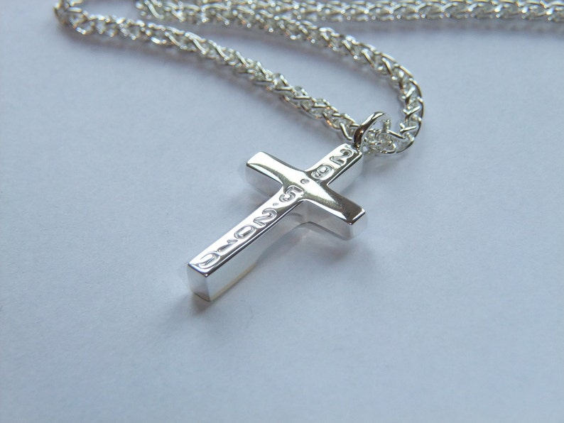 Hand Made 925 Sterling Silver Diamond Cross Necklace With 9k yellow Gold Bars and a Spiga Chain Necklace image 5