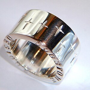 Men's Handmade Chunky Heavy Sterling Silver Ring with Cross Design and Personalised Message on Band image 2