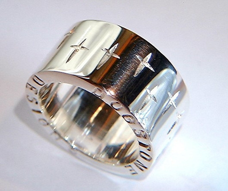 Men's Handmade Chunky Heavy Sterling Silver Ring with Cross Design and Personalised Message on Band image 2