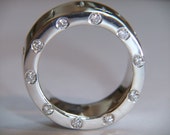 Chunky 925 Sterling Silver Ring Ten Diamonds Around Edge With Cross Ring Design