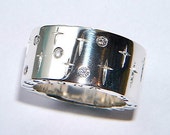 Hand Made 925 Sterling Silver Diamond Ring with Hand Carved Cross Design and Scattered Diamonds