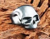 Mens Solid 925 Sterling Silver Black Mask Dogstone Chunky Skull Ring with Full Antiqued Murdered Out Finish