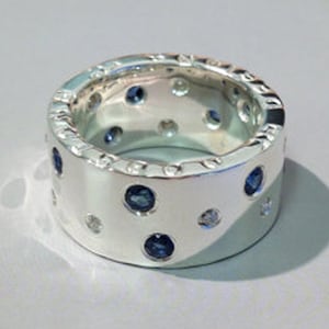 Handmade Diamond and Sapphire Ring 925 Sterling Silver, Possible Wedding Ring