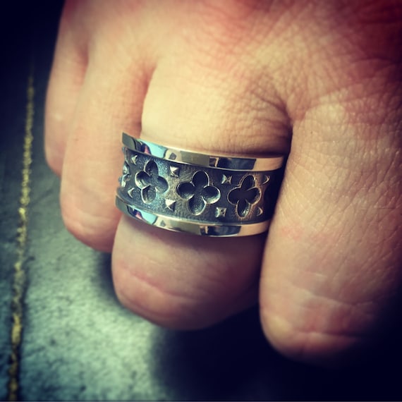 Mens Handmade Chunky 925 Sterling Silver Ring with a Gothic Etsy
