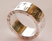 Hand Made Chunky Dogstone Sterling 925 Silver Ring with Dog Heads and Crosses Carved into the Band