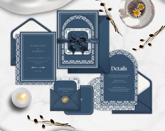 Navy Wedding Invitation Suite | Elegant RSVP & Details Card | Classic Formal Printable Set
