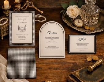 Classic Black & Ivory Wedding Invitation Suite | Canva Template