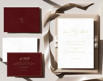 Luxury Old Money Wedding Invitation Suite Template, Elegant Red and Cream Set.