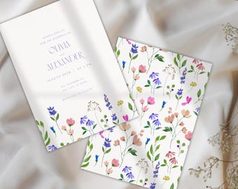 Lavender Wildflower Wedding Invitation Suite (Digital Download) – Spring Garden Stationery