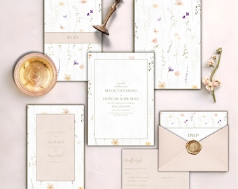 Luxury Blush Wedding Invitation Suite | Elegant Floral Canva Template, Editable Invite Set