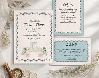 Blue and Cream Watercolor Wedding Invitation Template | Romantic Canva Wedding Suite (instant download)
