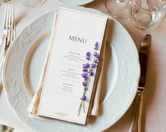 Wedding Menu Card | Minimalist Gold Border Reception Dinner (Digital Download)