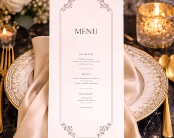 Plantilla elegante para menú de boda (descarga digital) – Diseño color borgoña
