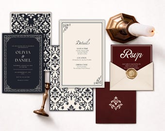 Luxury Old Money Wedding Invitation Suite, Elegant Minimal Canva Wedding Template, Editable Invite Set