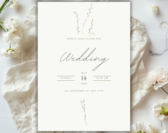 Botanical Wedding Invitation Suite, Minimalist Floral Canva Template (Digital Download)