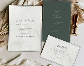 Invitación de boda de lujo verde oscuro / Plantilla minimalista y elegante de Canva