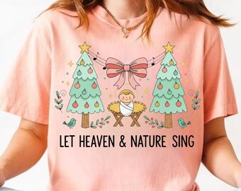 Heaven and Nature Sing PNG | Whimsical Nativity Bow Tree PNG | Christian Christmas Sublimation | Faith Nativity Design | Trending Christmas