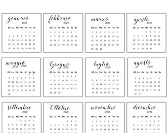 3×3 Calendario Annuale 2026  | Mini Calendario Italiano | Stampa PDF A4 e Letter | Settimana con Domenica | Download Digitale Minimal