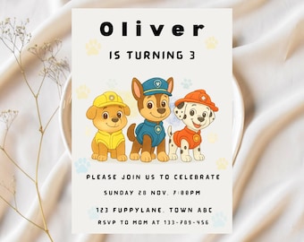 Editable Puppy Birthday Invitation | Watercolor Dog Pawty Invite |  Pet Party Canva Template | Printable 5x7 Digital Download