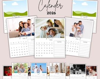 2026 Custom Photo Calendar Template, Editable Monthly Planner for Canva, Printable Family Gift, Personalized Wall Calendar, Digital Download