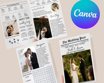 Wedding Newspaper for Couples - Elegant Ceremony Schedule & Infographic Program for a Memorable Wedding Day