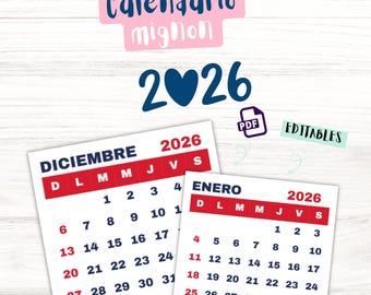 Calendario Mignon 2026 | Descargable, Imprimible y Ideal para Sublimación
