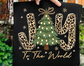 Joy to the World PNG |Leopard Christmas Tree PNG | Preppy Christian Christmas Design | Faux Glitter Holiday PNG | Jesus Is the Reason