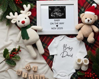 Christmas Baby Announcement | Digital Editable Winter Pregnancy Reveal Template | Neutral Baby Reveal Social Media Post