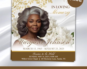 White Gold Funeral Announcement Flyer | Celebration of Life Invitation | Editable Memorial Canva Template | Instant Digital Download
