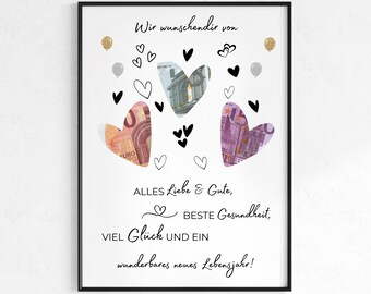 Geburtstagsgeschenk für Erwachsene – Druckbares Geldgeschenk-Poster zum einfachen Sofort-Download in letzter Minute