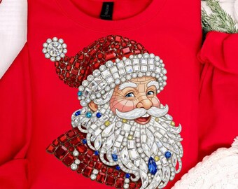 Rhinestone Santa PNG | Bling Christmas Sublimation | Crystal Mosaic Sparkle Santa PNG | Jeweled Santa Claus Shirt Design | Sparkly Xmas