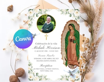 Virgen de Guadalupe Funeral Announcement | Obituary Template in Spanish | Funeral Cards | Celebration of Life | Funeral Program Template