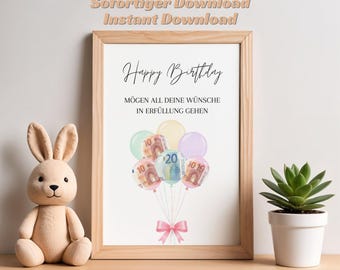 Birthday Cash Gift  – Creative Last-Minute DIY Money Gift Printable PDF A4, A5