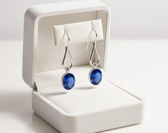 Sterling Silver Blue Sapphire Dangle Earrings: Handmade Gemstone Jewelry