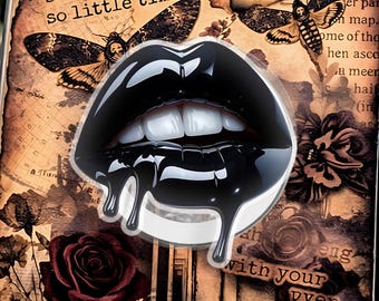 Black Dripping Lips Magnetic Phone Grip – Gothic Aesthetic, Dark Art Kindle Holder, Spooky Gift for Gothic Souls & Alternative Fashion Lover