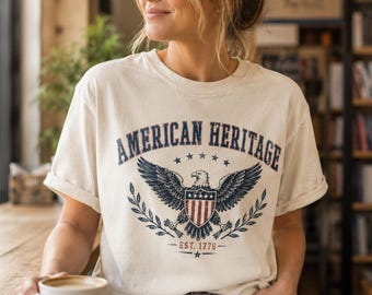 Vintage American Heritage Shirt, Patriotic Eagle Tee, 1776 USA Shirt, Fourth of July Tee, America Graphic T-Shirt