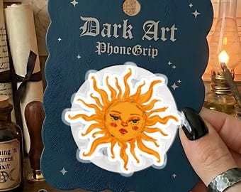 Mystic Sun Magnetic Phone Grip – Dark Art Inspired Solar Design Kindle Holder, Boho Witchy Phone Accessory For Tarot Lovers, Astrology Gift